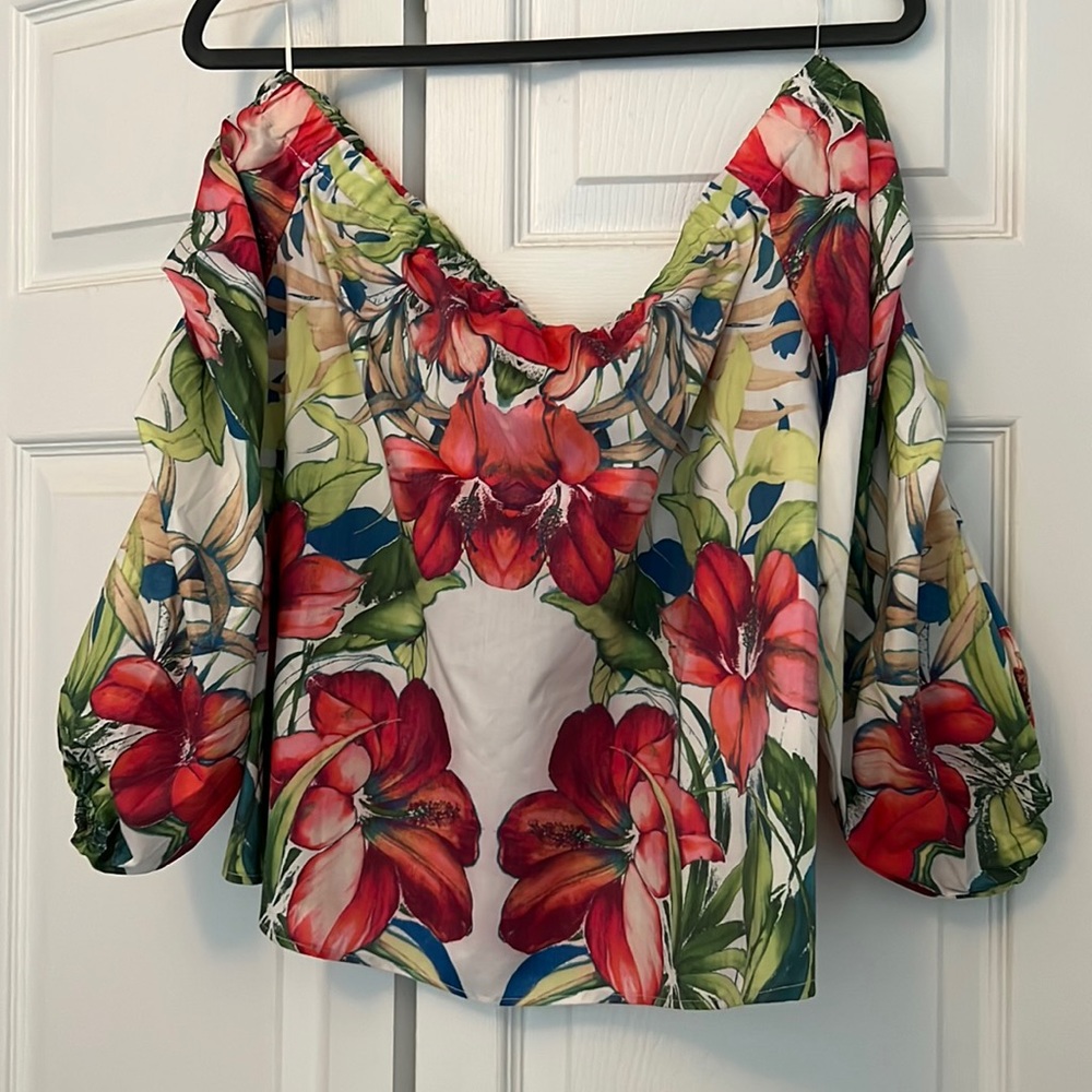 Off Shoulder Tropical Print Top